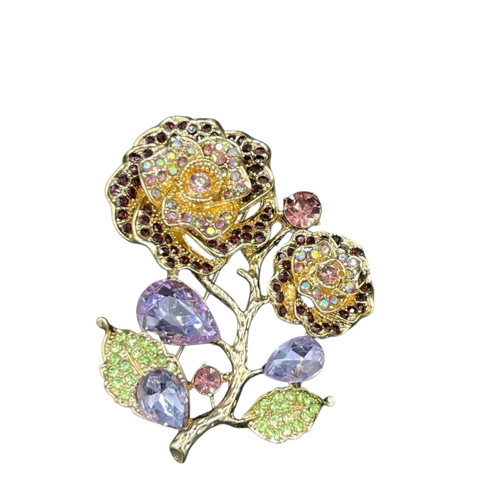 Betsey Johnson Gold and Purple Floral Brooch Pendant